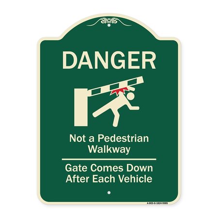 SIGNMISSION Designer Series-Danger Not Pedestrian Walkway Gate Comes Down After Each Veh, 24" x 18", G-1824-9985 A-DES-G-1824-9985
